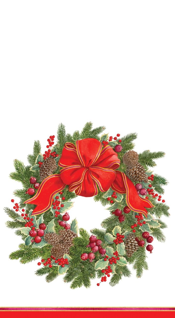 Caspari Evergreen Wreath (White) - Guest Towel - The Country Christmas Loft
