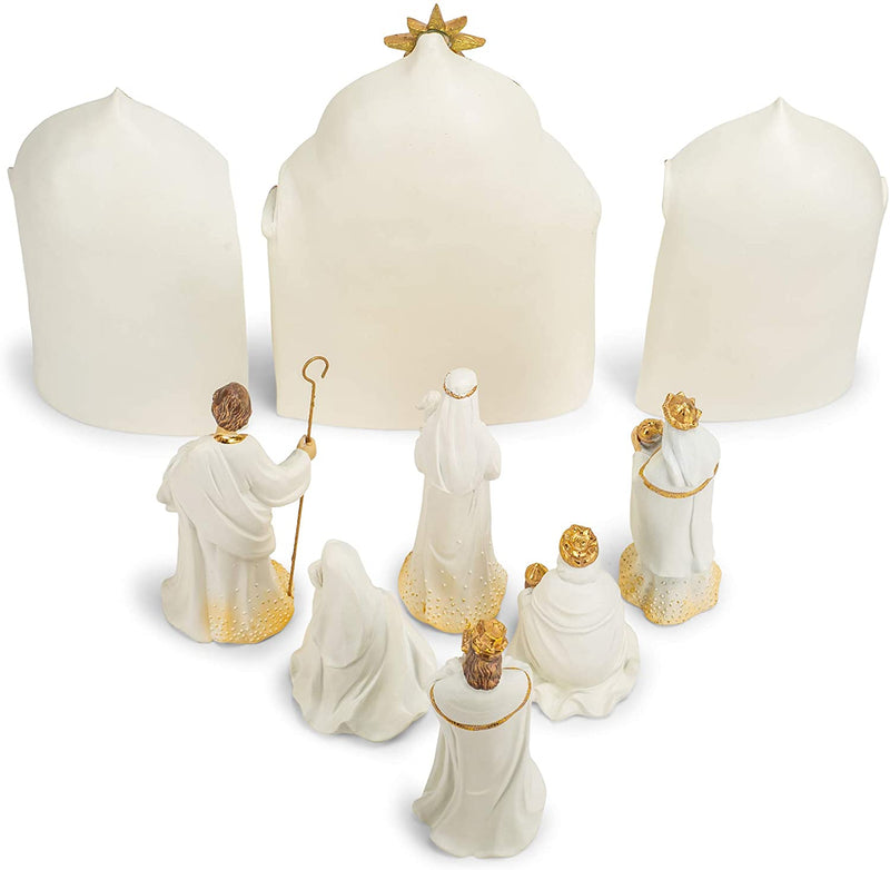 Nativity Gold Dot Ivory with Triptych Backdrop - 11 Inch - 9 Piece Set