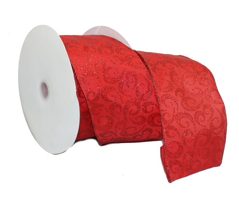 4 inch Red with Red Swirl Ribbon - Per Yard - The Country Christmas Loft