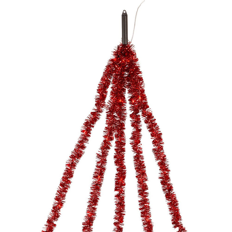 100-Light Red Iridescent Tinsel With Red Superbright LED Cascade Light