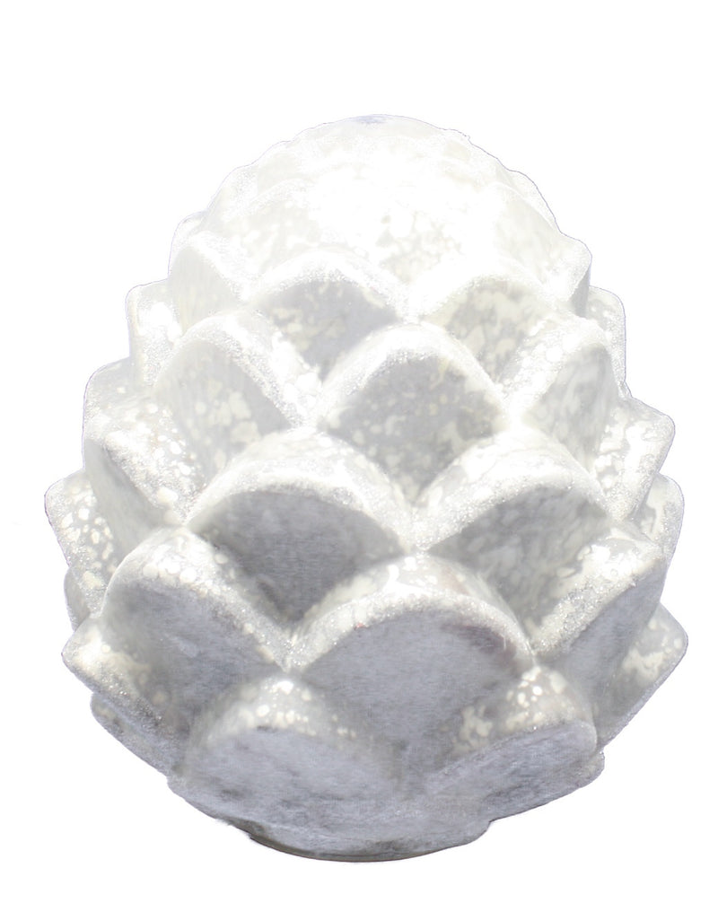 Glass Glitter Pinecone - White - The Country Christmas Loft