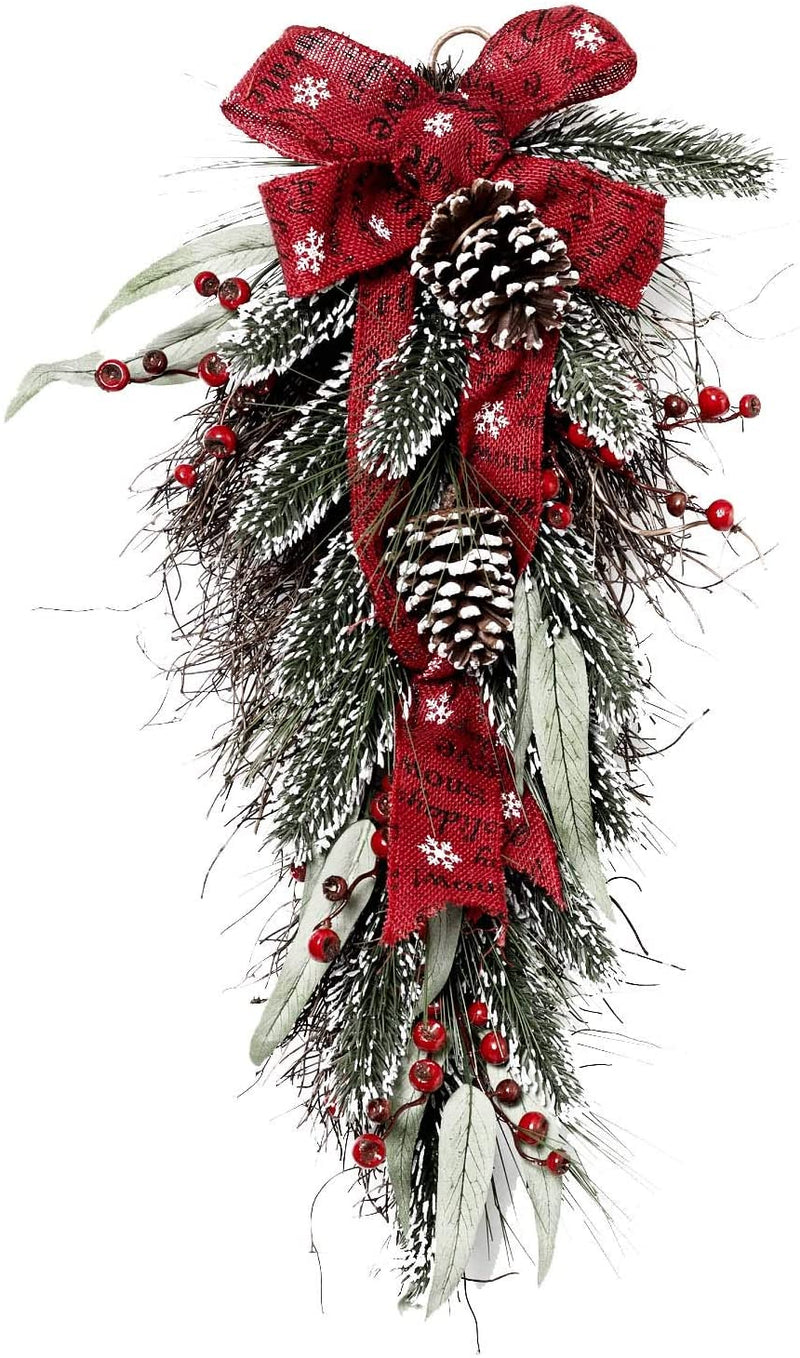 Holiday Pine Teardrop with Berry and Burlap Ribbon - The Country Christmas Loft
