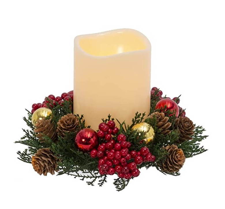 Christmas Candles with Red and Green Candle Ring - Pine & Gold - The Country Christmas Loft