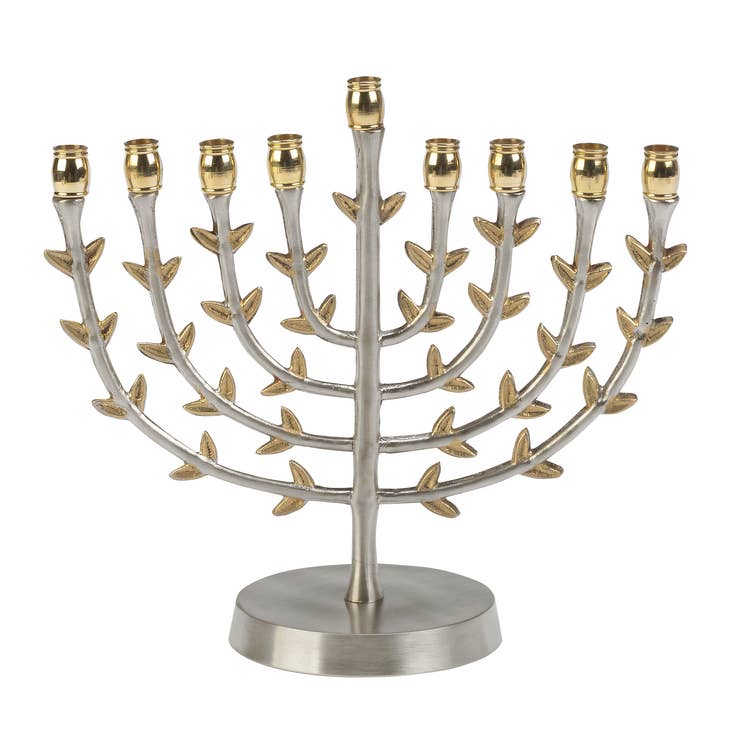 Silver And  Brass Leaf Menorah