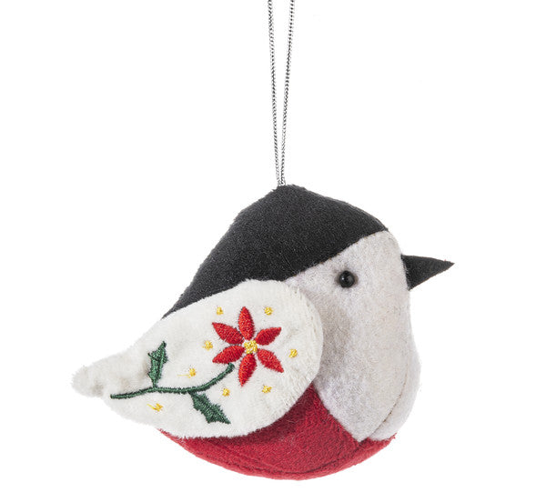 Plush Folk Art Bird Ornament - White Wing - The Country Christmas Loft
