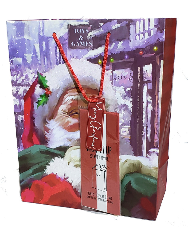 Traditional Gift Bag With Matching Tissue - Large - Classic Santa - The Country Christmas Loft