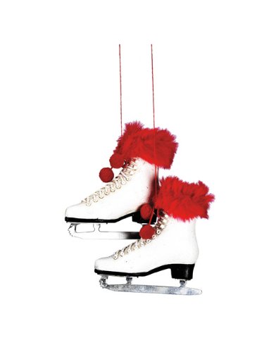 Faux Fur Trimmed Figure Skate Ornament - The Country Christmas Loft