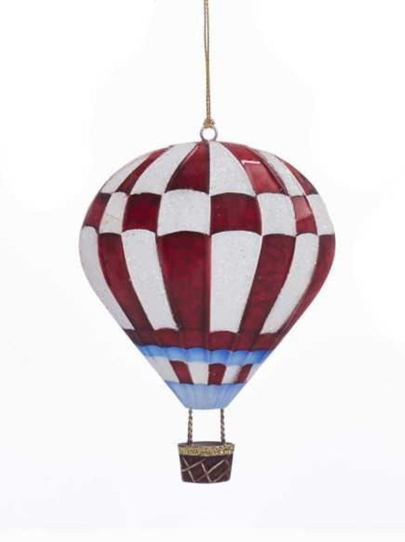 Tin Hot Air Balloon Ornament - Red Gingham - The Country Christmas Loft