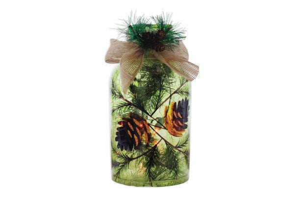 Whispering Pines 8 Inch Lighted Glass Jar - The Country Christmas Loft