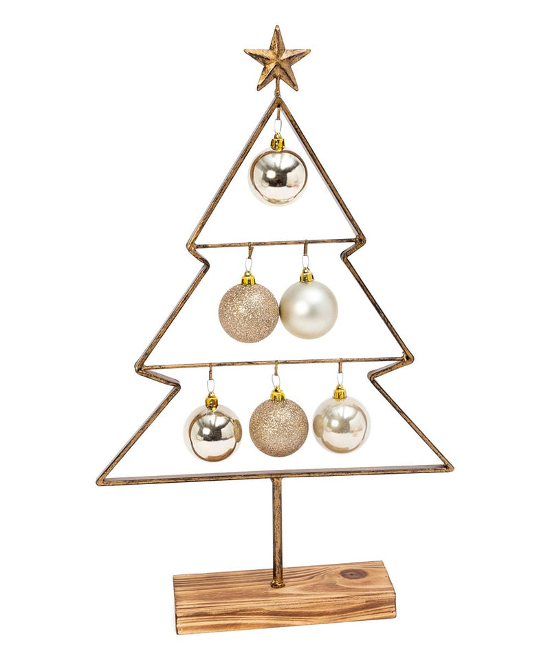 Goldtone Ornament-Accent Metal & Wood Tabletop Tree - The Country Christmas Loft