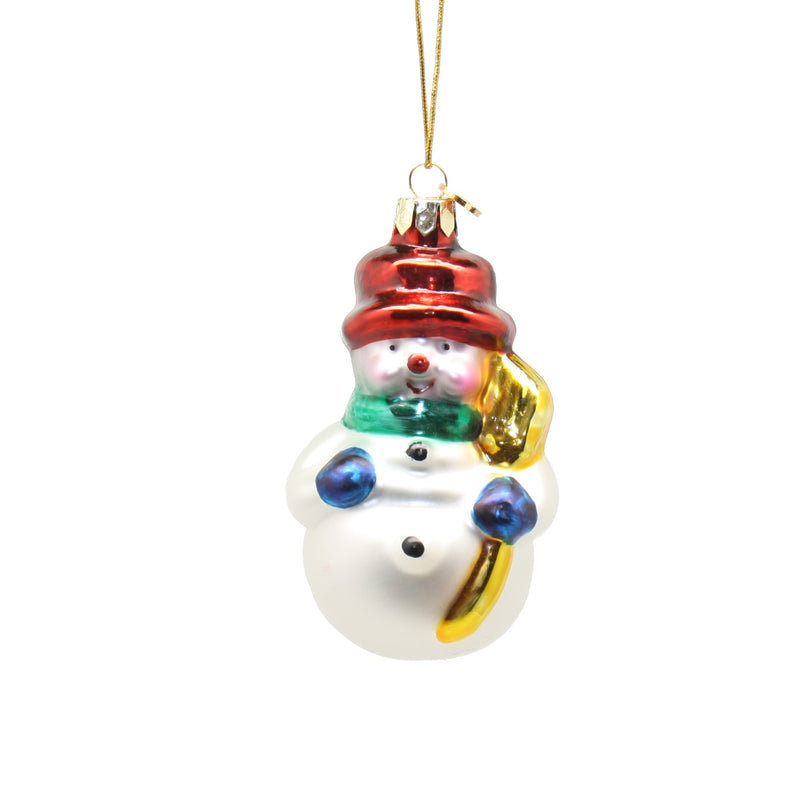 3 Inch Boxed Glass Ornament - Snowman with Broom - The Country Christmas Loft