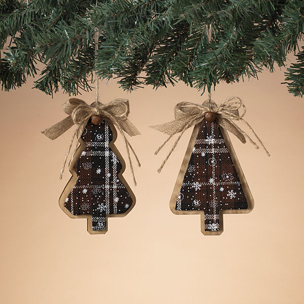 Black and White Fabric with Wood Tree Ornament - The Country Christmas Loft