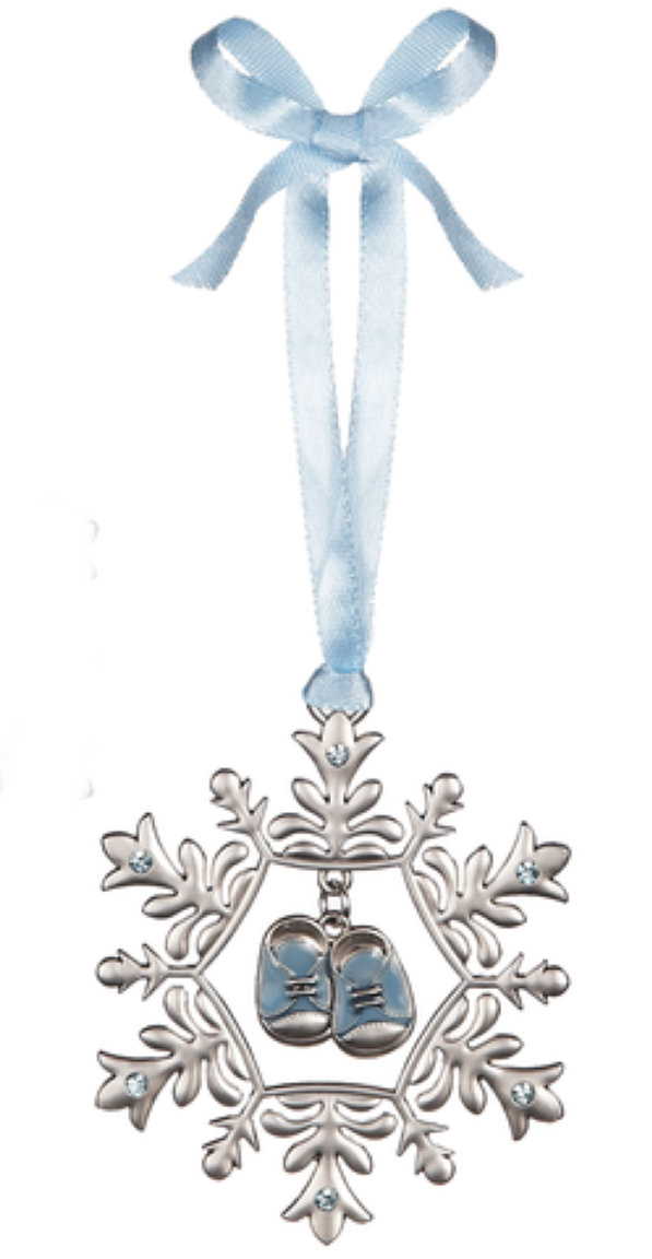 Snowflake Baby Shoe Ornament - Blue - The Country Christmas Loft