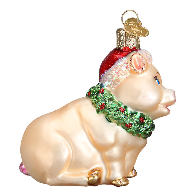 Holly Pig Glass Ornament - The Country Christmas Loft