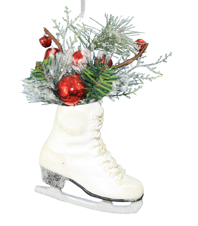 Ice Skate with Greens Ornament -  Red Bells - The Country Christmas Loft