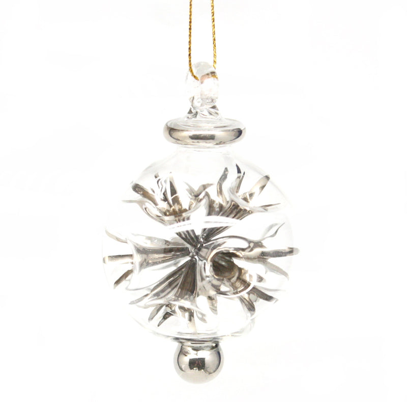 Glass Blown Pierced Ball Ornament - Silver