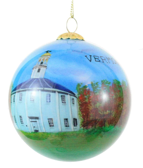 Hand Painted Glass Globe Ornament - Round Church Ornament - The Country Christmas Loft