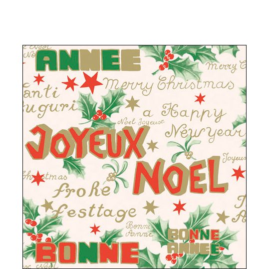 Paper Cocktail Napkin - Bonne Annee - Red - The Country Christmas Loft