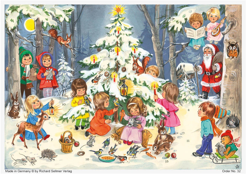 Glittered Advent Calendar - Children Decorating the Tree - The Country Christmas Loft