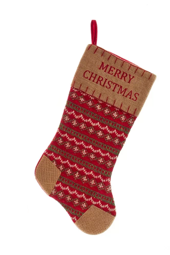 Knit and Burlap Stocking - Snowflakes - The Country Christmas Loft