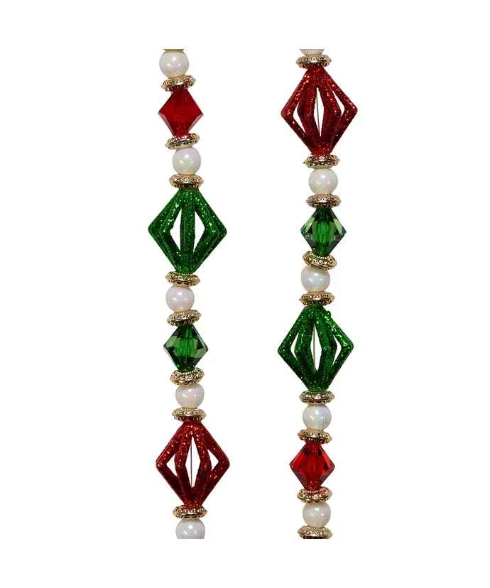 Red, Gold, Green and White Glitter Beaded Garland - 72 Inch - The Country Christmas Loft