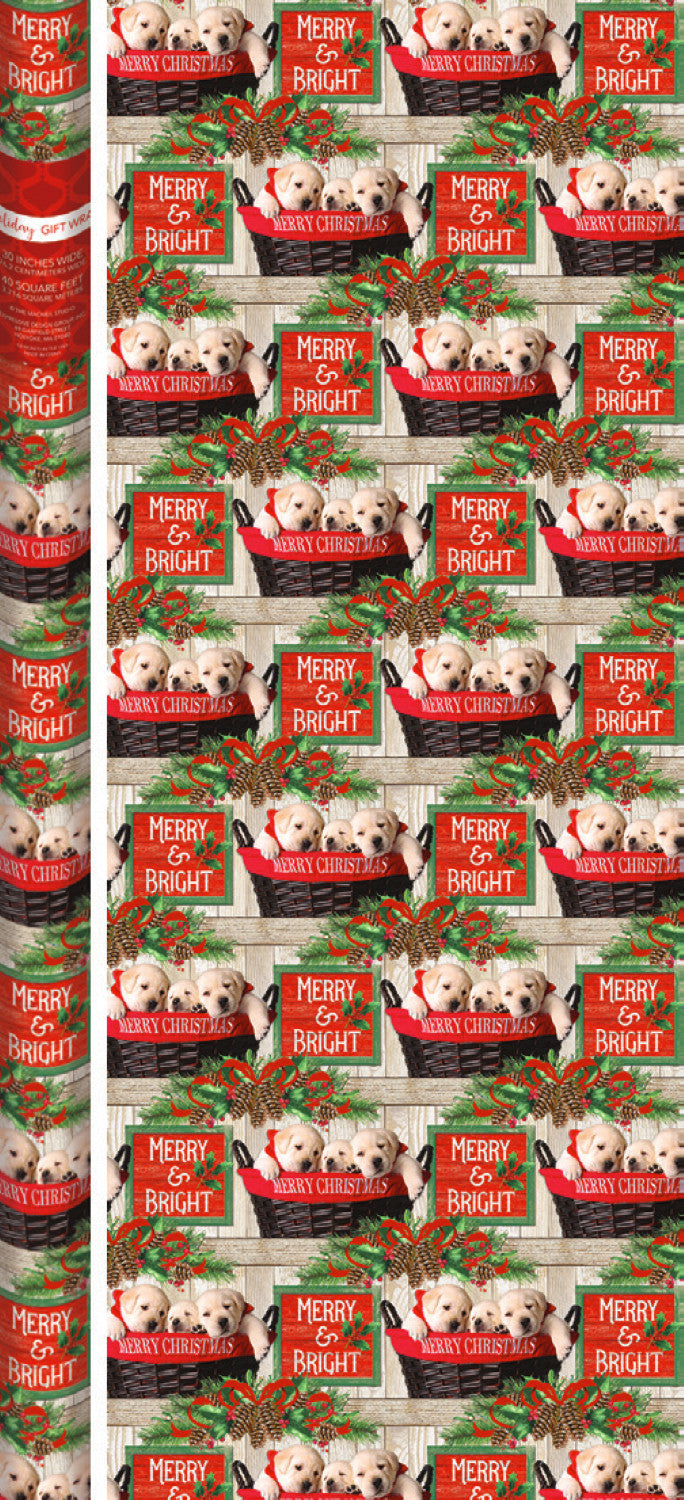 Premium Holiday Pets Roll Wrap - 35 Square Feet - Basket of Puppies - The Country Christmas Loft