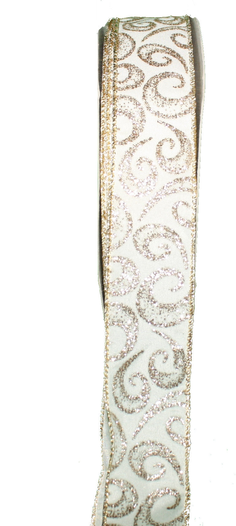 Ivory With Elegant Glitter Gold Swirl Wire Edged Ribbon - The Country Christmas Loft