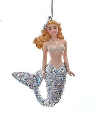 Mermaid With Glittered Tail Ornament -  Silver - The Country Christmas Loft