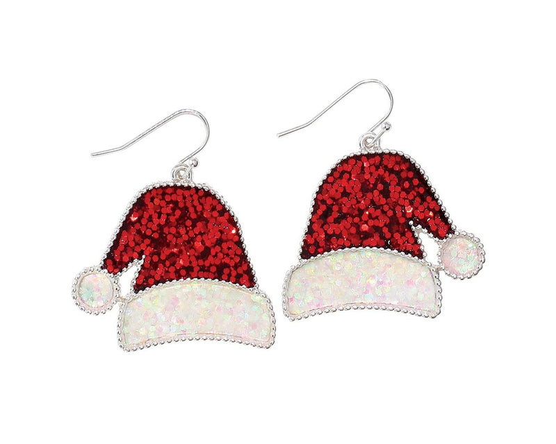 Red Glitter Santa Hats - Earrings