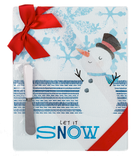 Snowman Glass Cutting Board with Spreader