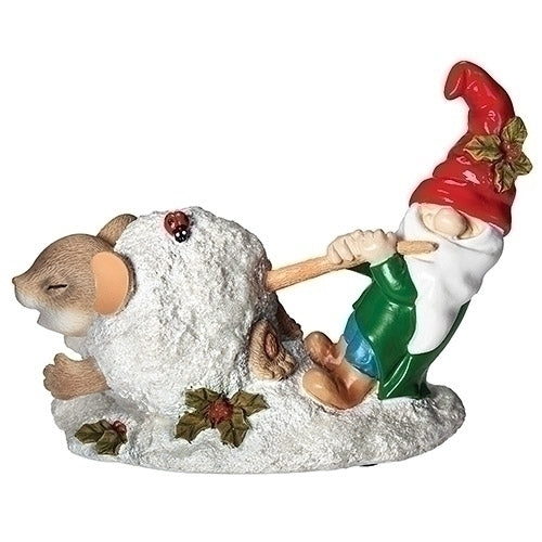 Mouse and Gnome Tug-of-War Figurine