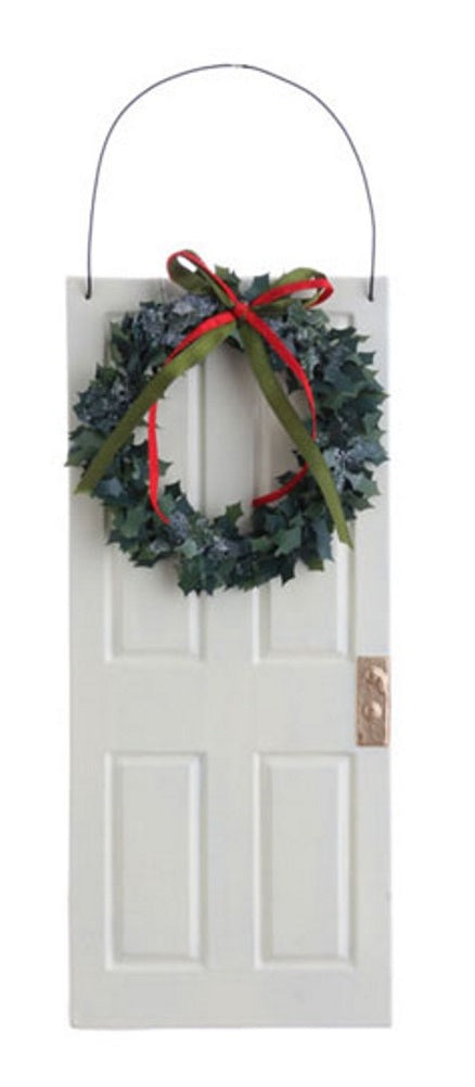 10 Inch Door with Wreath Ornament White - The Country Christmas Loft