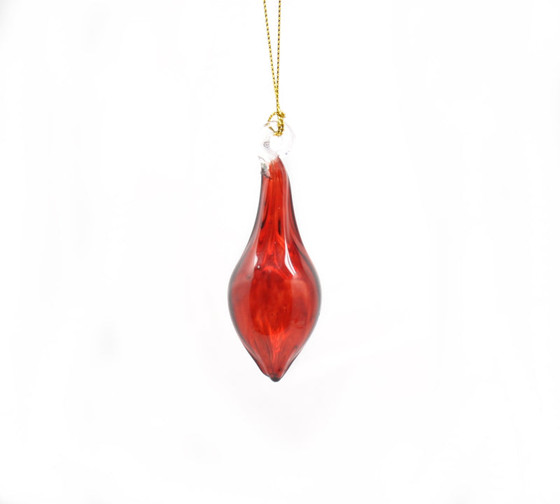 Blown Glass Teardrop Ornament - Red - Mid Bulge