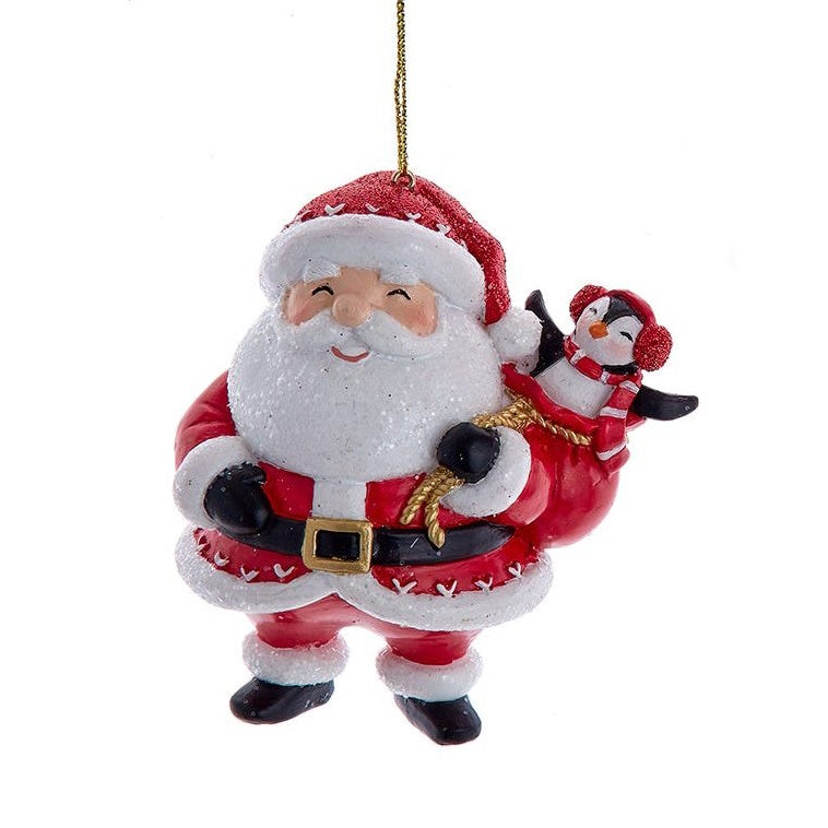 Jovial Santa Ornament with Penguin - The Country Christmas Loft