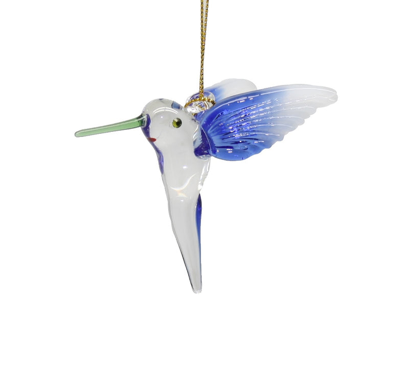 Feeding Hummingbird - Blue/Blue/Green - Egyptian Glass Ornament
