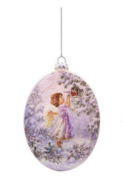 Oval Glass Ornament - Brunette Angel Girl - The Country Christmas Loft