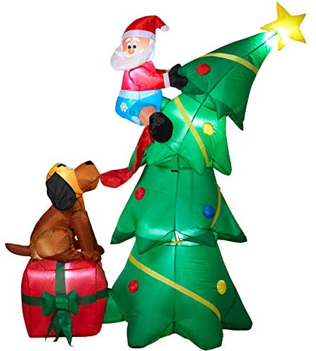 72" Electric Lighted Inflatable Santa On Christmas Tree - The Country Christmas Loft