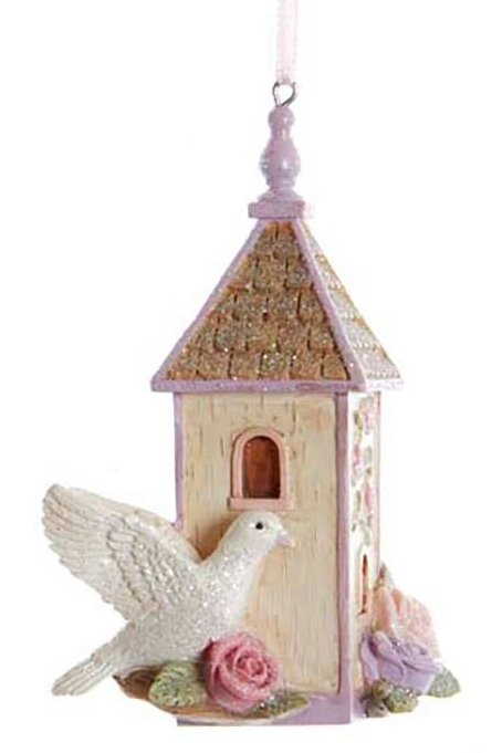 Flower Birdhouse With Dove Ornament - Tower - The Country Christmas Loft