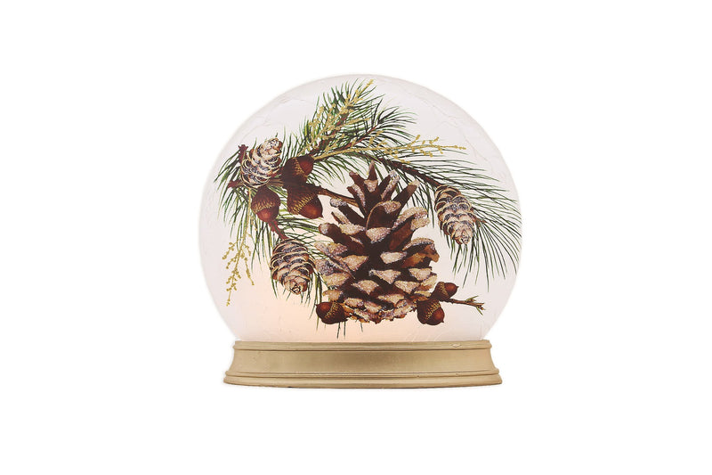 Pine and Acorn Lighted Orb with Resin Base - The Country Christmas Loft