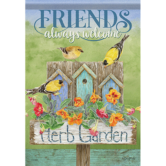 Herb Garden Finches Durasoft Large Flag - 28" x 40" - The Country Christmas Loft