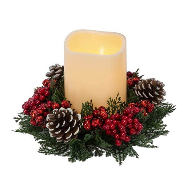 Christmas Candle with Red and Green Candle Ring - Pine & Red - The Country Christmas Loft