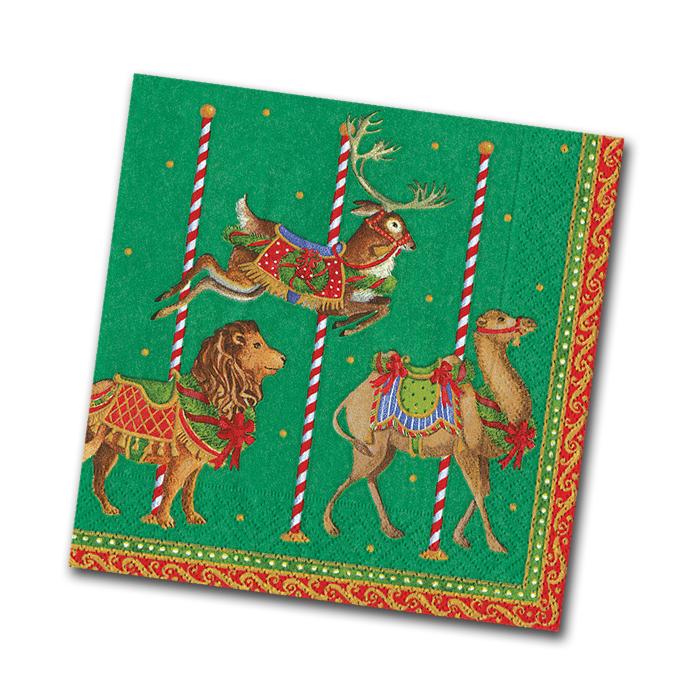 Merry go Round (Green) - Cocktail Napkin - The Country Christmas Loft