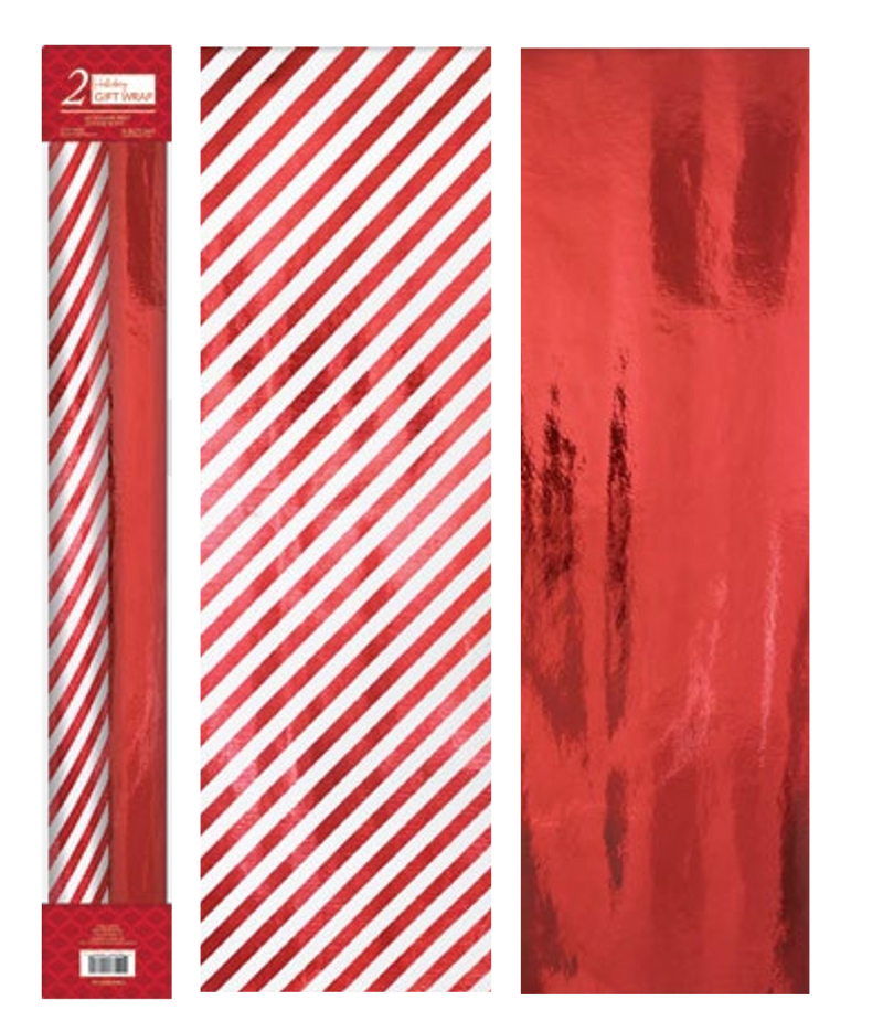Kraft Embossed Foil Roll Wrap 2 Pack - Peppermint Stripe - The Country Christmas Loft
