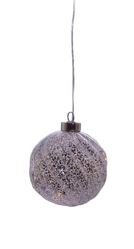 Lighted USB Gold and Silver Glass Ball Ornament - Silver - The Country Christmas Loft