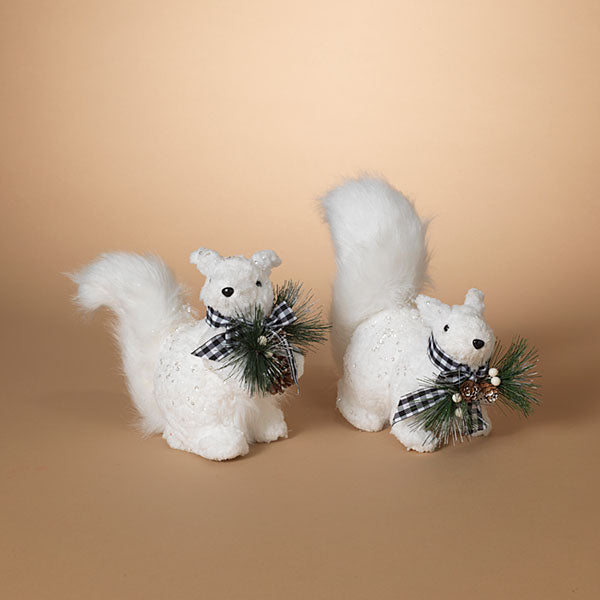 Holiday Squirrel with Pine, Berry And  Fabric Bow - The Country Christmas Loft