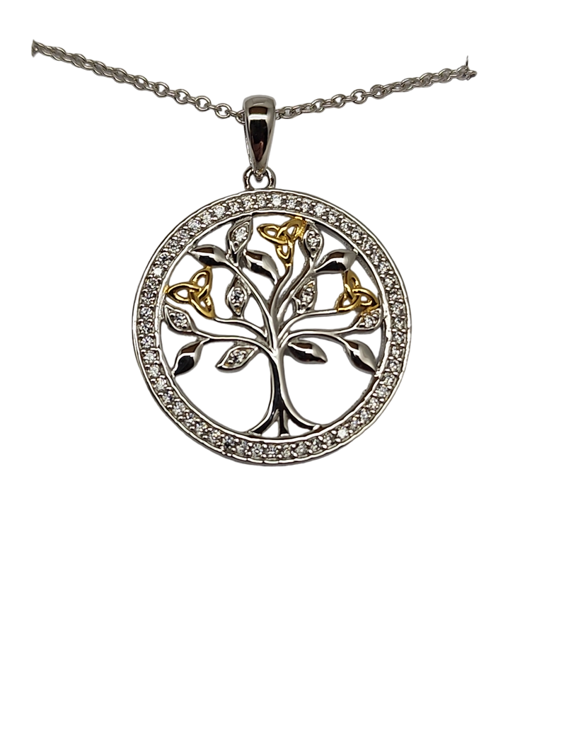 Sterling Silver CZ Gold Plated Tree of Life