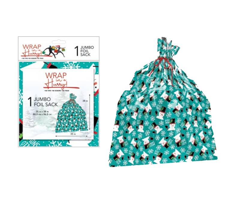 Wrap In A Hurry Jumbo Prismatic Foil Sack - Snowman - The Country Christmas Loft