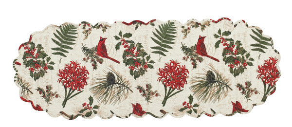 Nature Sings Cardinal Linen Set - Table Runner 13 x 36 - The Country Christmas Loft