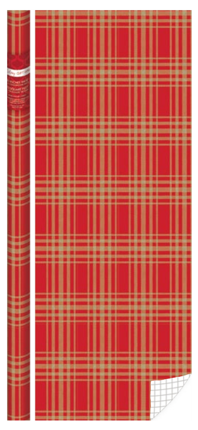 Foil Embossed Kraft Roll Wrap - 30" x 120" - Red Plaid - The Country Christmas Loft