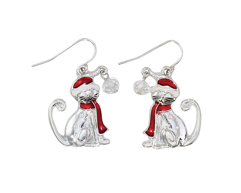 Santa Hat Silver Cats - Earrings